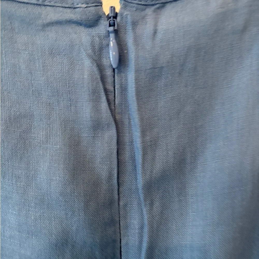 Monsoon Beautiful Blue Linen Summer Classic Crotchet Side Ruched Dress  14